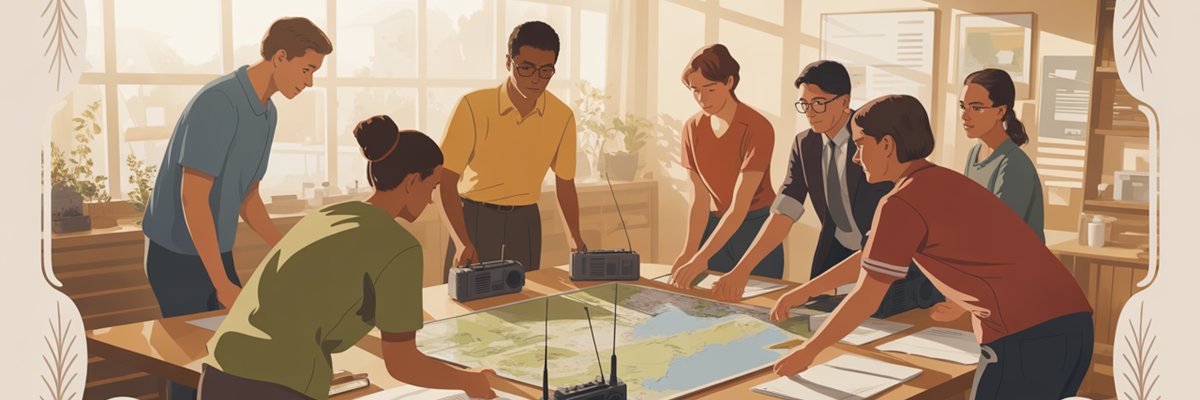 Neighbors coordinating at an emergency tent