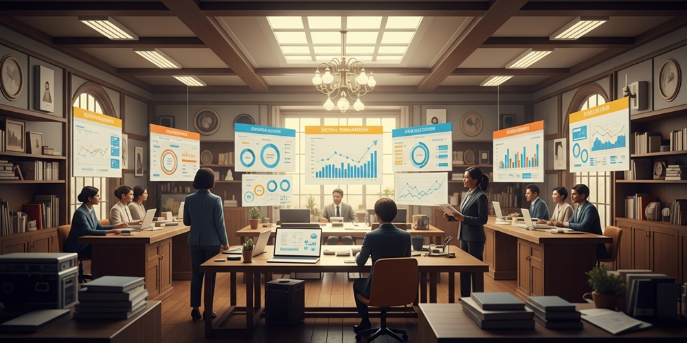 Team presenting analytics and dashboards